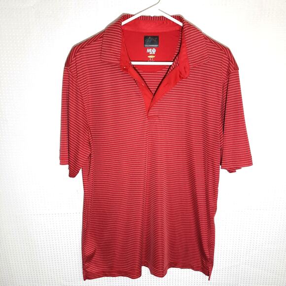 Greg Norman M Polo Shirt Men Red Stripe ML75 2Below Play Dry Golf Polyester - Picture 1 of 5